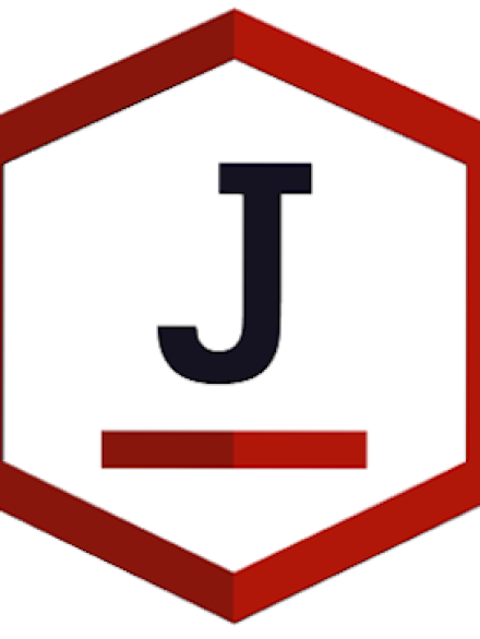 A red and white hexagonal logo with the letter j.